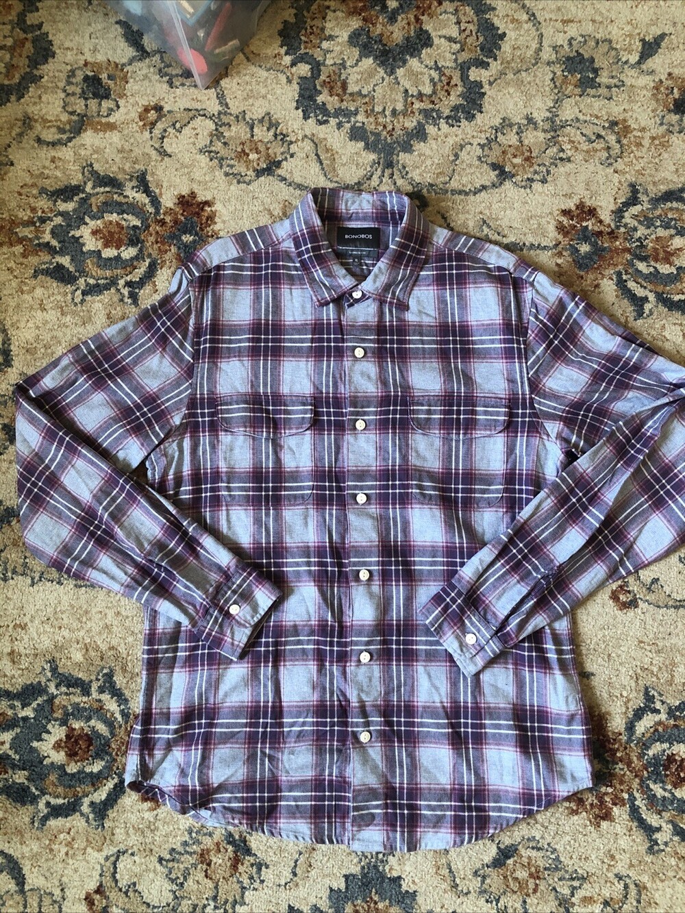 Bonobos Flannel Shirt XL Slim Fit Purple Plaid Button Up Outdoor Mens
